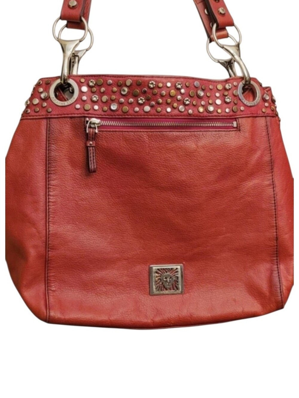 Anne Klein Red Studded Leather Shoulder Bag